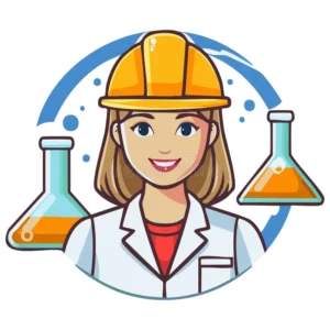 illustration smiling female scientist lab coat yellow hard hat 399975806